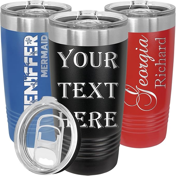 Personalized Tumblers Custom Travel Coffee Mug, Insulated Stainless Steel Cup with Spill-Resistant Lid, Optional Spill-Proof Lid and Stainless Steel Straw! Engraved in USA by iProductsUS (Black, 20oz)