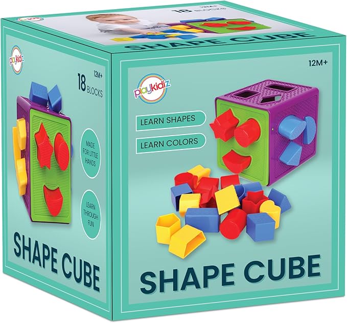 Shape Sorter Toy, Toddler and Baby Stem Sorting and Matching Activity Cube, 18 Blocks Colorful Sorter Box, My First Baby Toys Gift for Boys & Girls