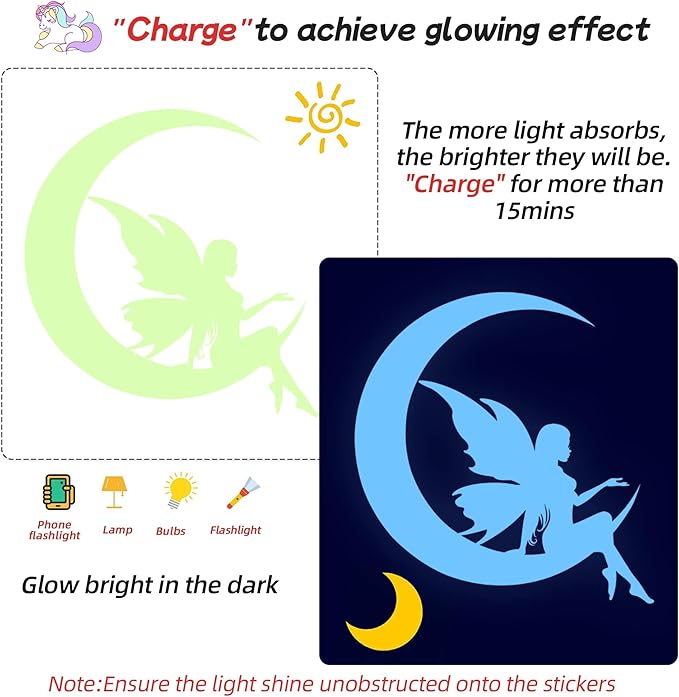 Glow in The Dark Stars for Ceiling,Unicorn Wall Decals Stickers Wall Decor for Girls Bedroom Luminous Glow Unicorn Stars Planet Ceiling Stickers for Baby Boys Kids Playroom Living Room Nursery