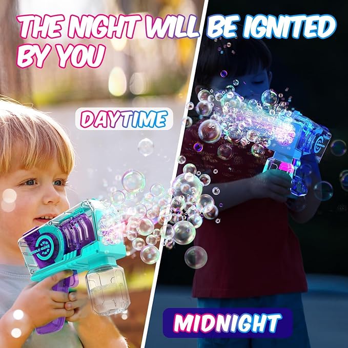 Eaglestone Bubble Gun for Kids 2 Packs, Automatic Bubble Machine, 10-Hole Bubbles Wands Blaster for Toddlers with LED Lights & Solution, Easter, Party Favor, Outdoor Toys for Boys & Girls