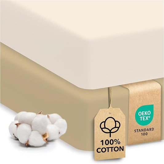 Sweety Fox 2-Pack Cotton Jersey Crib Sheets – Soft Fitted Sheets for Boys and Girls, Mini Crib Sheets, Toddler Bed Sheets (Pecan/Cream)