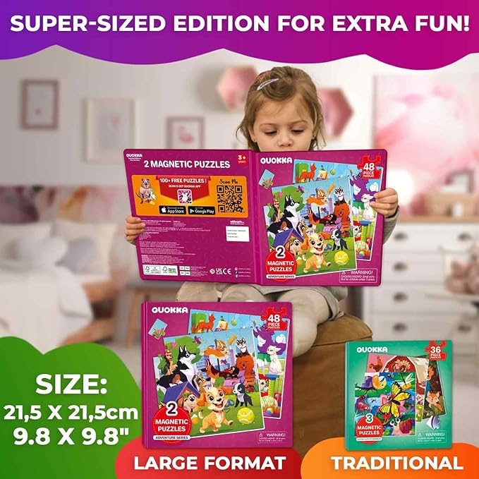 QUOKKA Magnetic Puzzles for Toddlers 3-4 - 2x48 Travel Puzzle Games for Kids Ages 3-5 Years Old - Car Activities Toy for Boys and Girls 4-6 yo - Cats & Dogs Learning Magnet for Road Trip