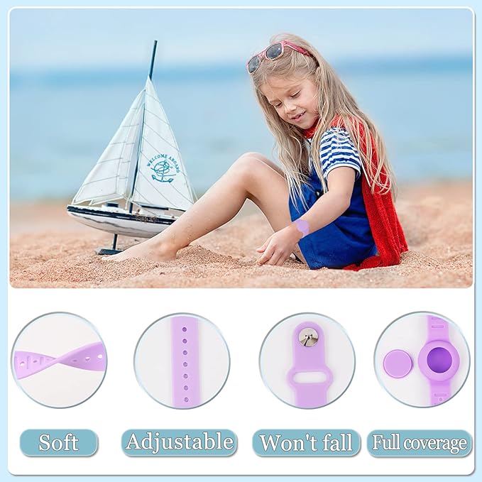Kids Waterproof Airtag Bracelet Compatible with Apple AirTag, Hidden Silicon Protective Case for Air Tag GPS Tracker Holder, Adjustable Anti-Lost Watch Band for Toddler Child (Blue & Purple)