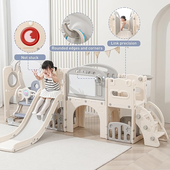 Toddler Outdoor Climber Playset with Basketball for Kids Ages 1 to 3 Years Slide and Swing Set 12 in 1 Playground Indoor Slide for Kids Durable Ecofriendly Plastic Backyard Playset White