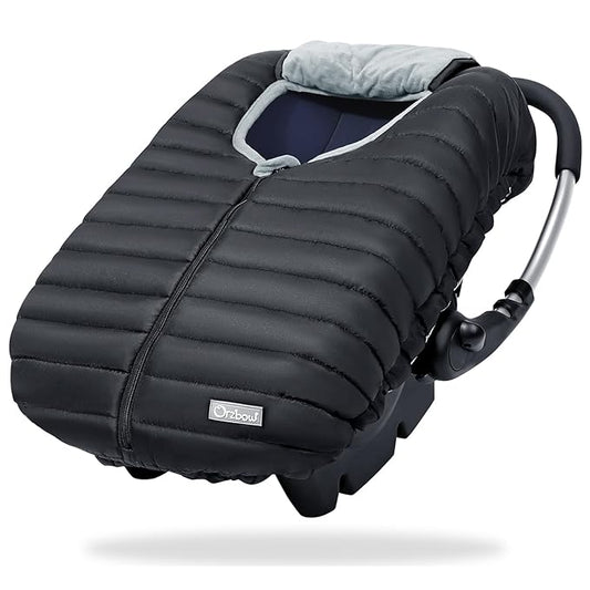 Orzbow Winter Carseat Cover for Baby, Baby Car Seat Cover for Boys & Girls, Warm Infant Car Seat Covers for Cold Weather, Rain & Snow Repellent, Waterproof, Universal Fit, Newborn Essentials, Black