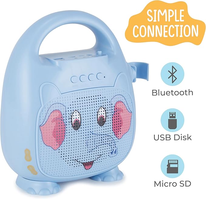 Singimals Kids Karaoke Speaker with Microphone - Unleash Your Child's Inner Superstar, Bluetooth v5.1, 12H Playtime, 5W Speaker, Multicolor LED Lighting, Elliot The Elephant