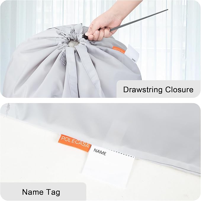 Polecasa Heavy Duty Laundry bag, 28 x36 inches Large Laundry Bag with 130gsm Tear Resistant Fabric and Handles, Durable Clothes Drawstring Bag for Laundry Hamper, College, Dorm, Travel, Silver