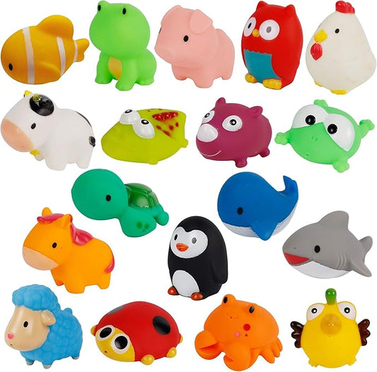 Set of 18 Animals Bath Squirters Toy Set for Toddler, Colorful Assorted Sea Animals Flower Floating Bathtub Squirter Toys for Baby Shower Bath Tub Pool (Animal)