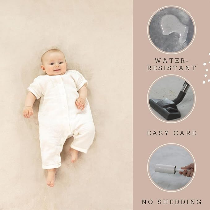 Premium Baby Playmat for Floor 80" x 110" Beige – Cloudsoft Coral Velvet Memory Foam Rug for Crawling – Non-Slip, Water-Resistant, Non-Toxic, Easy-Care Muscle Mat – Thick Play Mat for Baby