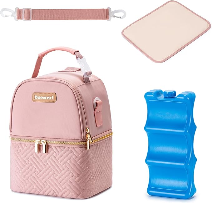 Breastmilk Cooler Bag with Ice Pack & Mat Fit 6 Bottles Up to 9 Ounce, Baby Bottle Cooler Bag for Moms, Daycare & Travel, Black