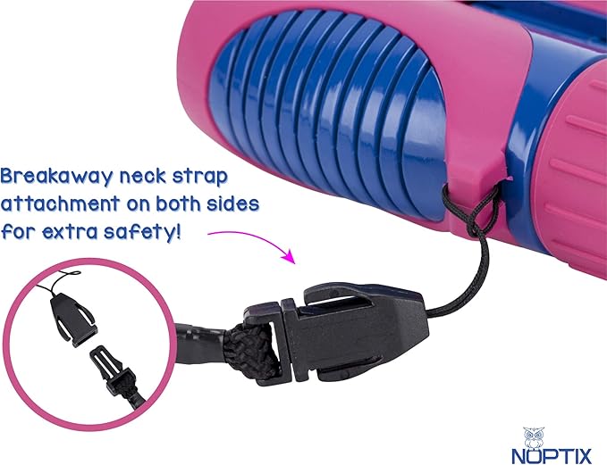 Binoculars for Kids, Girls or Boys Real Kids Binoculars in Vibrant Pink Blue - includes Sticker Book with 40 Bird Species - Kids Toys Small Binoculars, Toddler Binoculars