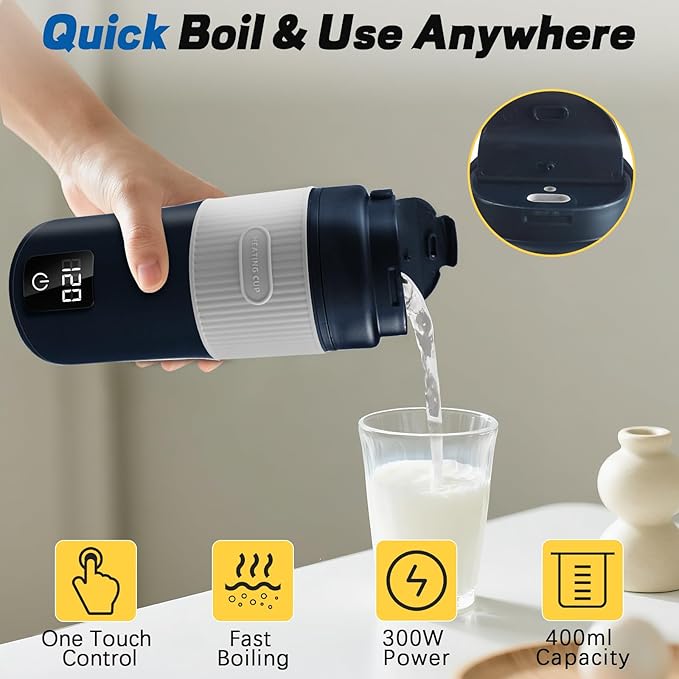 Portable Bottle Warmer for Travel, 13.5oz Personal Bottle Warmer with 4 Temperature Settings, Leak-Proof Design Small Bottle Warmer for Water, 110V-120V Plug in