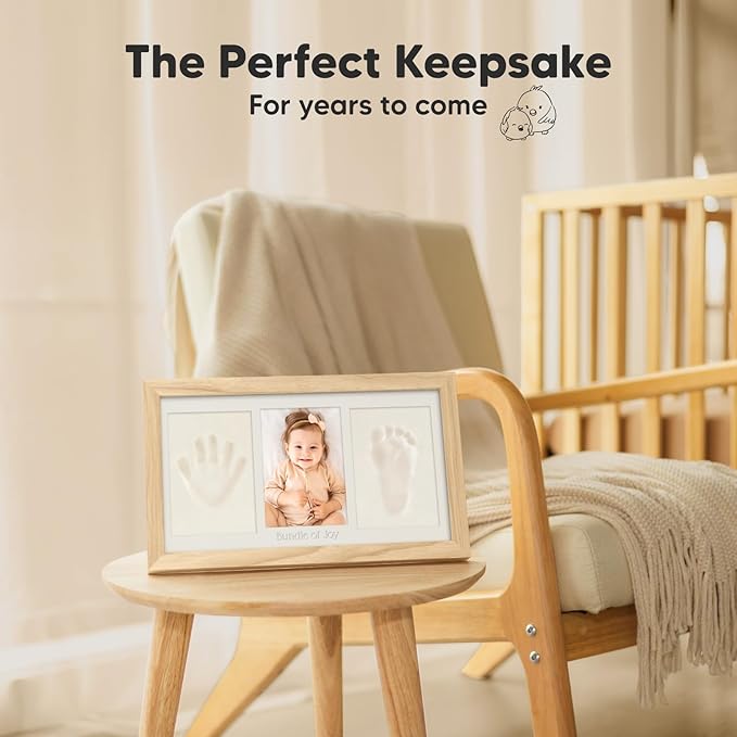 Baby Hand and Footprint Kit - Clay Handprint Keepsake Frame, Newborn Nursery Picture Frame, Personalized New Mom Gifts for Baby Shower & Registry (Ash Wood)