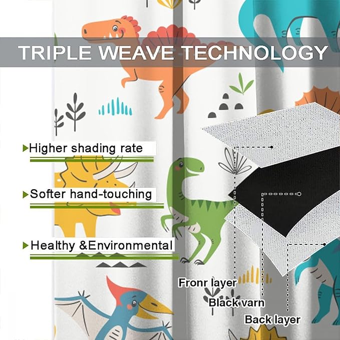 Kids Dinosaur Curtains for Boys Girls Bedroom Decor Cartoon Dino Colorful Cute Funny Animal Wildlife Printed Blackout Rod Pocket Window Drapes for Baby Nursery Playroom Living Room W21xL45in Decor