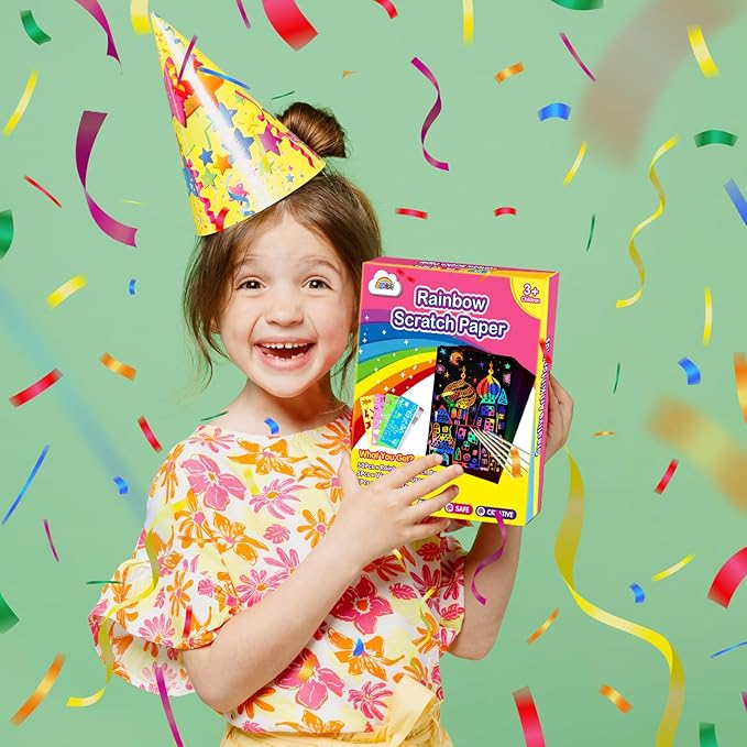 ZMLM Scratch Art Crafts Girls Gifts, 60 Rainbow Scratch Paper Art Gifts for 3 4 5 6 7 8 9 10 Years Old Girls and Boys Kids, Arts and Crafts for Kids 4-6 Birthday Toys and Games Activities Gift (Pink)