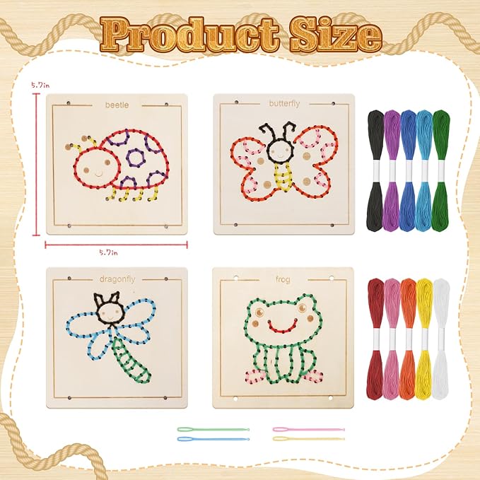 Montessori Wooden Lacing Toys for Toddlers and Kids Ages 2-4 5-7, Sewing Kit Fine Motor Skill Busy Board, Education Sensory Preschool Toy for 1 2 3 4 Year Olds, Birthday Gift for Boys and Girls