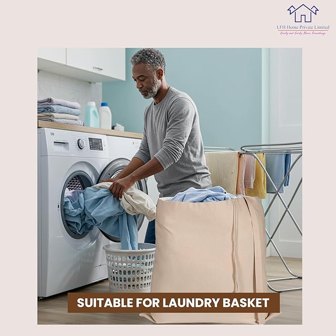 LFH Home Cotton Canvas Extra Large Laundry Bag with Handle, Heavy Duty Drawstring Closure Washable Laundry Bags School Travel, Home, Hotel, College Dorm, Organizer Sack, Toys Clothes 24x36-Natural