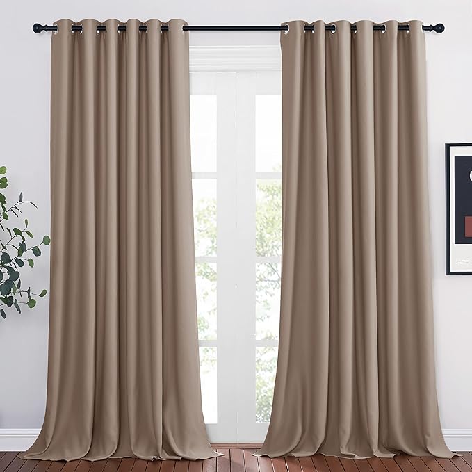 NICETOWN Room Darkening Curtain Panels - Home Fashion Ring Top Thermal Insulated Curtains for Bedroom/Living Room (2 Panels, 80" Wide by 95" Long, Cappuccino)