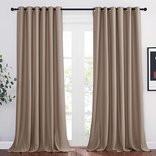 NICETOWN Room Darkening Curtain Panels - Home Fashion Ring Top Thermal Insulated Curtains for Bedroom/Living Room (2 Panels, 80" Wide by 95" Long, Cappuccino)
