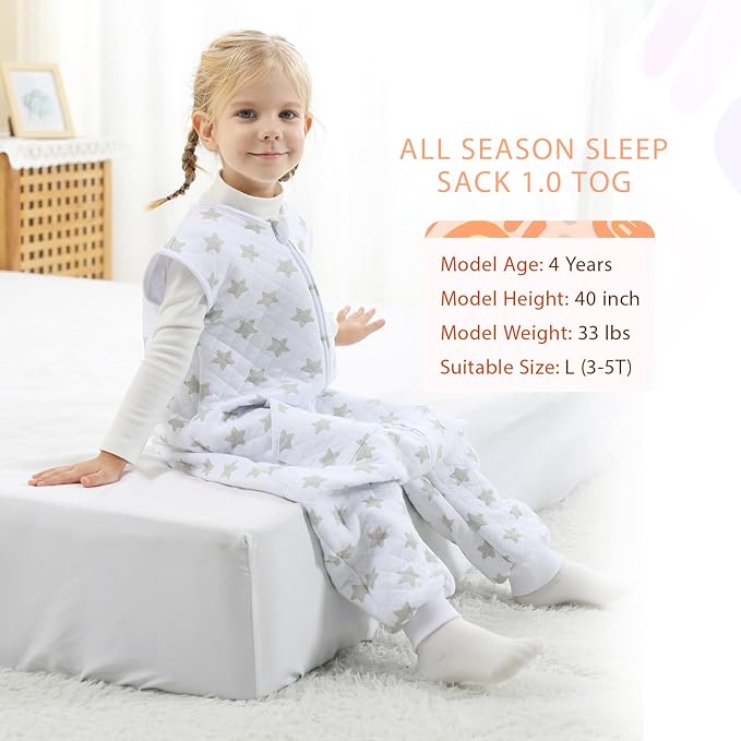 Baby Toddler Sleep Sack with Feet 2.5 TOG Winter, Wearable Blanket with Legs, Toddler Sleeping Sack Long Sleeve (Greystar, 5T-7T)