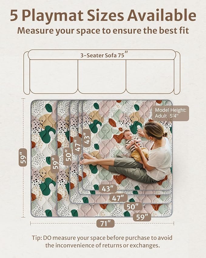 Blissful Diary Baby Play Mats for Floor, 47x47 Inch Playpen Mat, Thicker Padding Foam Playmats for Babies and Toddlers Infants, Modern Abstract