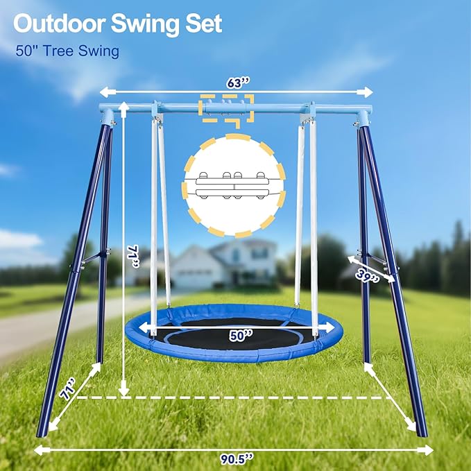 50-Inch Saucer Swing for Kids & Adults - Heavy-Duty 600 lbs Capacity, Indoor & Outdoor Use, Easy Assembly, for Outdoor Fun & Autism Relaxation
