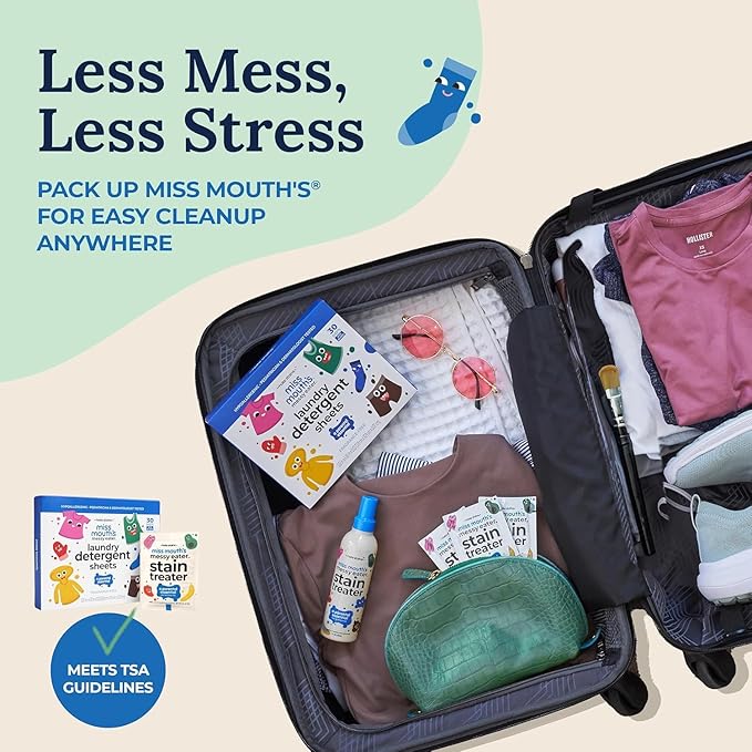 Miss Mouth's Messy Eater Laundry Detergent Sheets - Laundry Detergent, Hypoallergenic, Sensitive Skin Safe, Pediatrician and Dermatologist Tested, Fragrance Free, Travel Friendly, 120 loads