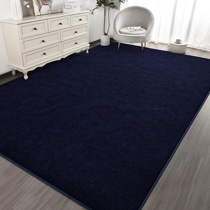 Kimicole 6x9 Washable Area Rugs for Living Room Bedroom, Large Low Pile Ulta-Thin Solid Color Rug, Non-Slip Soft Fluffy Carpet for Nursery Kids Room Dorm Room Home Decor (Navy Blue)