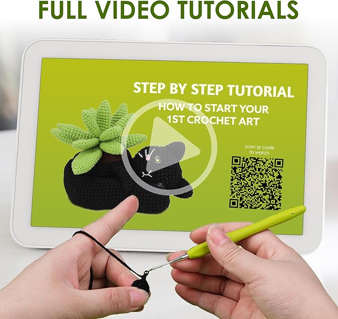 KularStock Beginner Crochet Kit - Black Cat Animal Crochet Kit for Beginners with Yarn, Hooks, Accessories, and Patterns, Knitting & Crocheting Starter Kit for Adults & Kids