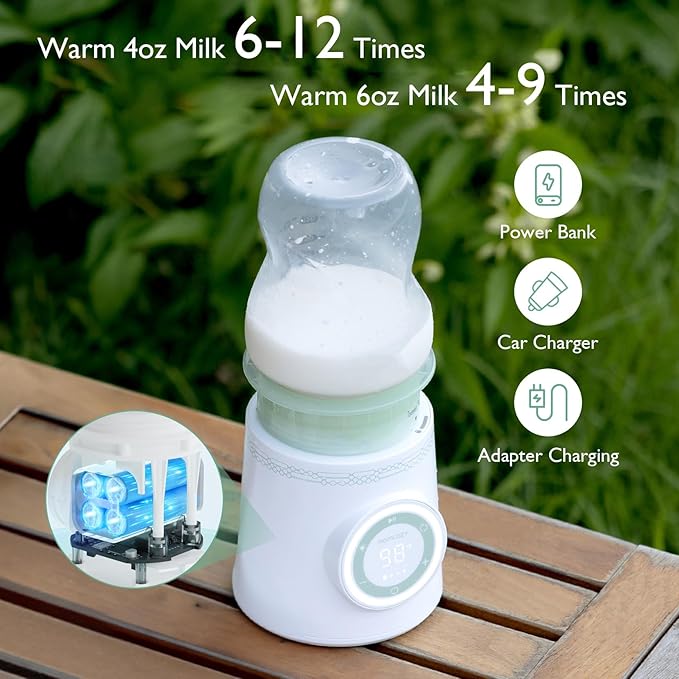 Momcozy Portable Bottle Warmer for Travel, Double Leak-Proof Travel Bottle Warmer with Fast Heating, Safety Material Baby Bottle Warmer for Dr. Brown, Philips Avent, Medela, Tommee Tippee, Comotomo