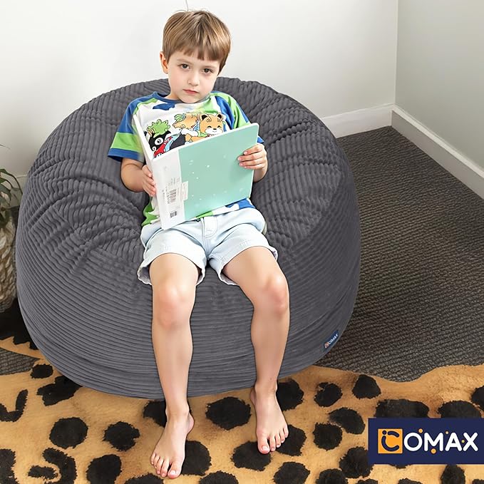 COMAX Kids Bean Bag Chair Turn into Beanbag Bed, Toddler Bean Chair Corduroy for Girl Boy Sleeping, Lazy Children Bean Bags with Filler, Convertible Child Floor Mattress, Charcoal