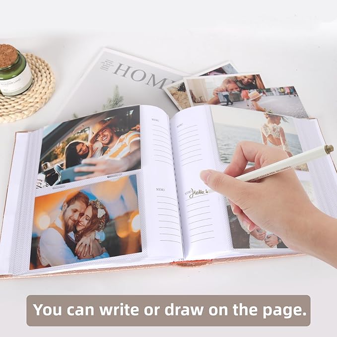 RECUTMS Photo Album 4x6 200 Photos with Writing Space Photo Book,Leather Cover Picture Album with Memo Areas for Wedding Anniversary Family Baby Couple Valentines Graduation Travel (Light Coffee)