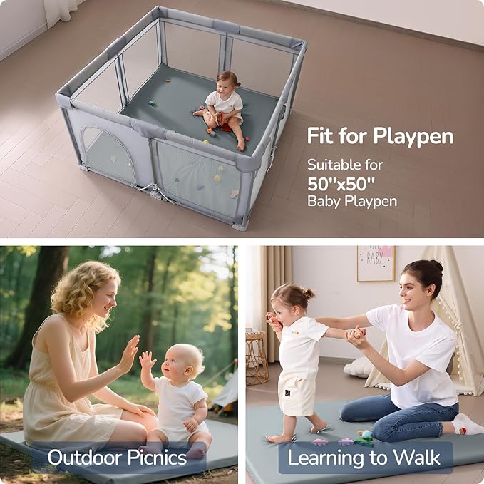 Baby Play Mat for Floor,1.3'' Thick Memory Foam Play Mat,50''x50'' Tummy Time Mat with PU Leather,Cushioned & Waterproof Playpen Mats,Non Slip Crawling Padded for Toddlers,Infants,Kids