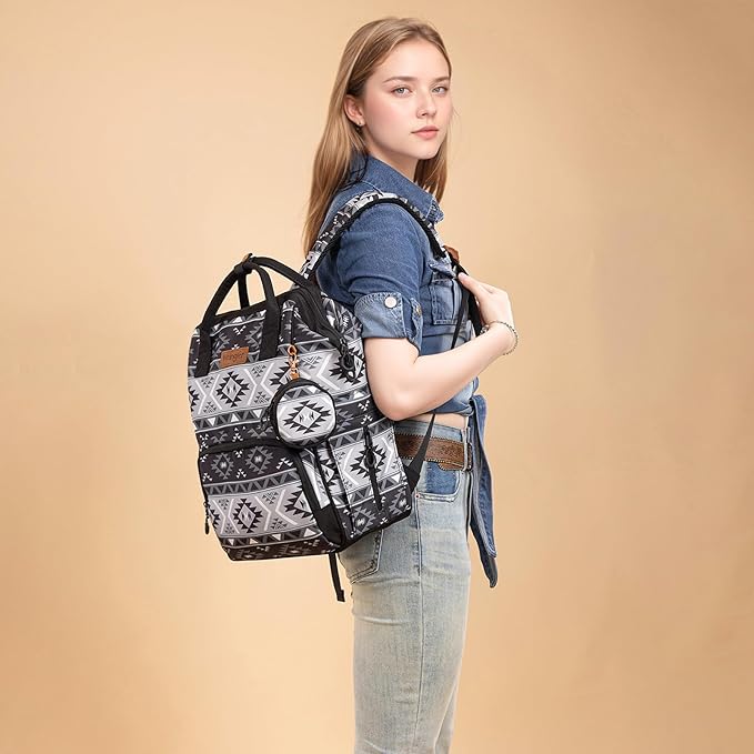 Wrangler Aztec Backpack Multifunction Baby Travel Bag with Changing Pad, Stroller Straps and Pacifier Case WG2204-91103BK
