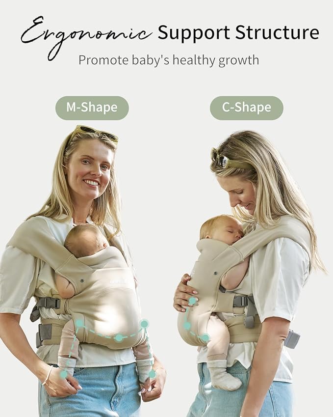 GROWNSY Baby Carrier Newborn to Toddler, Cozy Baby Wraps Carrier, Ergonomic Baby Carrier with Head Support, Cream