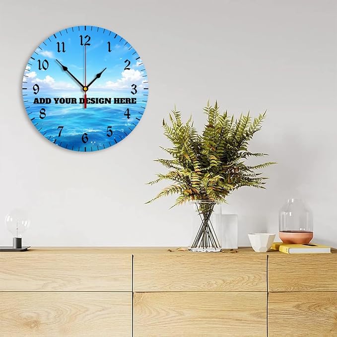 Generic Custom Wall Clock Personalized Clocks with Photo Text Logo Silent Non Ticking Round Decoration for Kitchen Wedding Friend Family Lover, 10inch-25cm