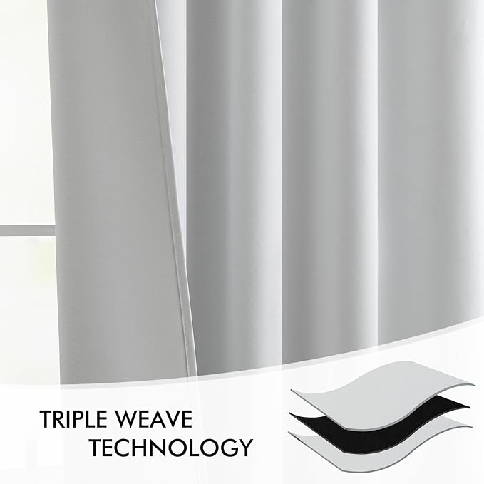 MIULEE Back Tab Light Blocking Curtains 96 Inch Long 2 Panels Set for Living Room Bedroom, Greyish White Rod Pocket/Pinch Pleated Thermal Insulated Room Darkening Floor to Ceiling Blackout Drapes