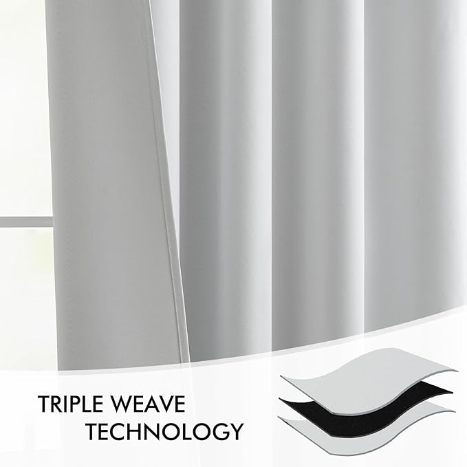 MIULEE Greyish White Back Tab Blackout Curtains 63 Inches Long 2 Panels Set for Living Room Bedroom Privacy, Rod Pocket/Pinch Pleat Thermal Insulated Room Darkening Pleated Light Blocking Drapes