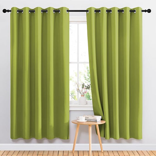 NICETOWN Bedroom Room Darkening Curtains and Drapes - Energy Smart Thermal Insulated Solid Grommet Room Darkening Draperies for Living Room (2 Panels, 66 inches x 72 inches, Fresh Green)