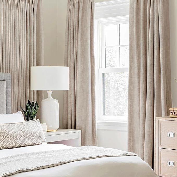 MIULEE Linen Textured Curtains for Bedroom Solid 100% Blackout Thermal Insulated Natural Beige Grommet Room Darkening Curtains & Drapes Luxury Decor for Living Room Nursery 52 x 45 Inch (2 Panels)