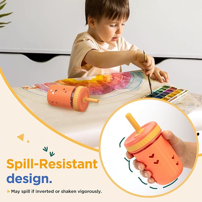 Tronco 8 oz Glass Sippy Cup for Toddlers, Kids Mason Jar Smoothie Cup with Silicone Sleeves & Spill Resistant Flexible Straw, Snack Cup, BPA-Free, Dishwasher Safe