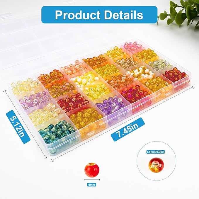 XSEINO About 1200pcs 6mm Crackle Glass Beads Bracelet Making Kit,24 Style Crack Sunshine Yellow Series Colorful Crystal Beads for Jewelry Bracelet Making,DIY Crafts,Friendship Bracelets,Necklaces