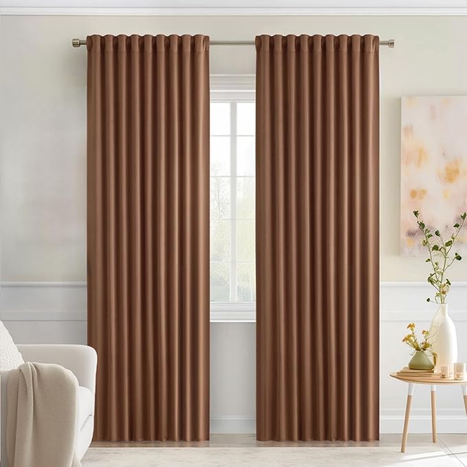 MIULEE Back Tab Blackout Curtains 90 Inch Long 2 Panels Set for Living Room Bedroom, Rod Pocket/Pinch Pleated Thermal Insulated Room Darkening Light Blocking Curtain, 52 x 90 Inch, Cappuccino Brown