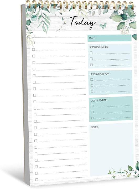 To Do List Notepad, Daily Planner Notebook with 52 Tear-off Sheets, Undated Writing Organizer for Daily Tasks and Goal, Coiled Task Track Checklist Productivity Pad for Office, Classroom, Home, School