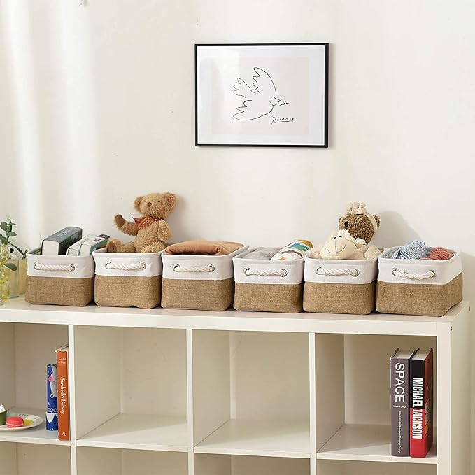 Small Baskets for Organizing, [6 PCS] Collapsible Storage Baskets for Shelves, Storage Bins Boxes Cubes for Clothes Books