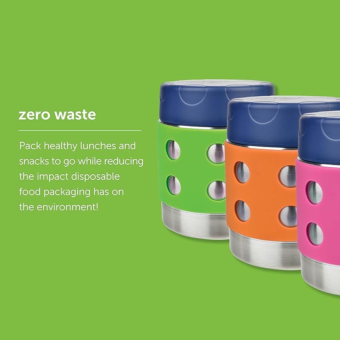 LunchBots Thermal 8 oz Triple Insulated Thermos - Hot 6 Hours or Cold 12 Hours - Leak Proof Thermos Soup Jar - All Stainless Interior - Navy Lid - Red Dots