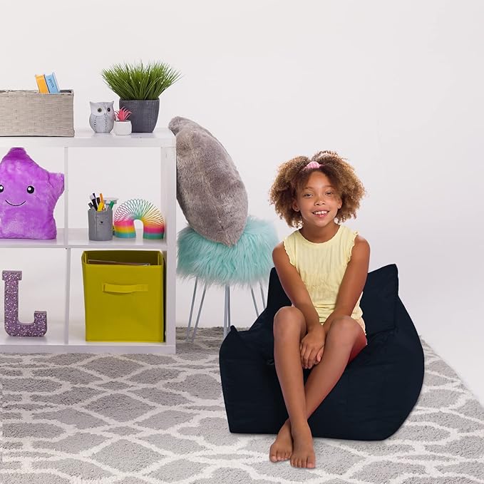 Posh Creations Structured Comfy Bean Bag Chair for Gaming, Reading, and Watching TV, Newport Chair, Microsuede - Navy Blue