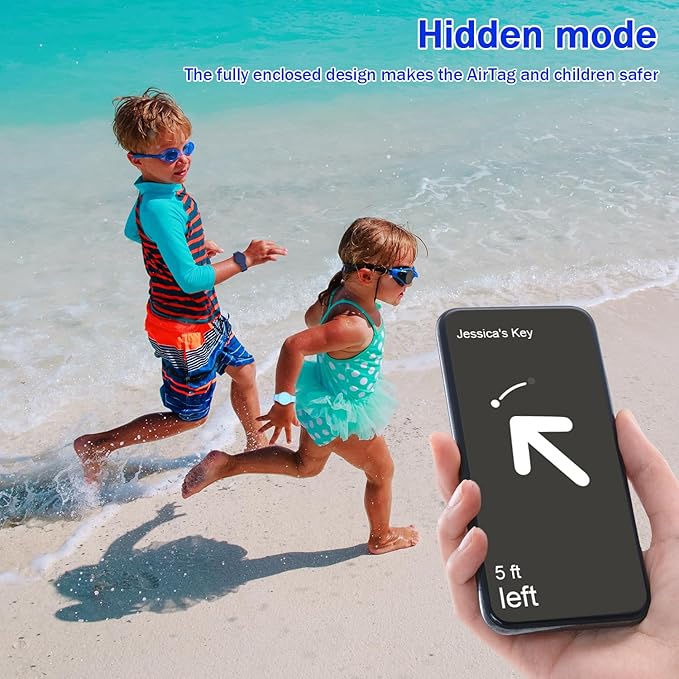 R-fun Waterproof for Air Tag Bracelets [2 Pack] Compatible with Apple Air Tag Finders with Soft Silicone,Anti Lost GPS Item Finders Case Cover,Night Blue/Glow Blue