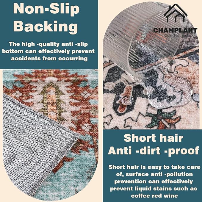 Washable Area Rug 10'x14' Floral Blue Boho Design Non-Shedding Easy Care Ideal for High Traffic Areas in Living Room Bedroom Office Coffee Table Kitchen Large Carpet