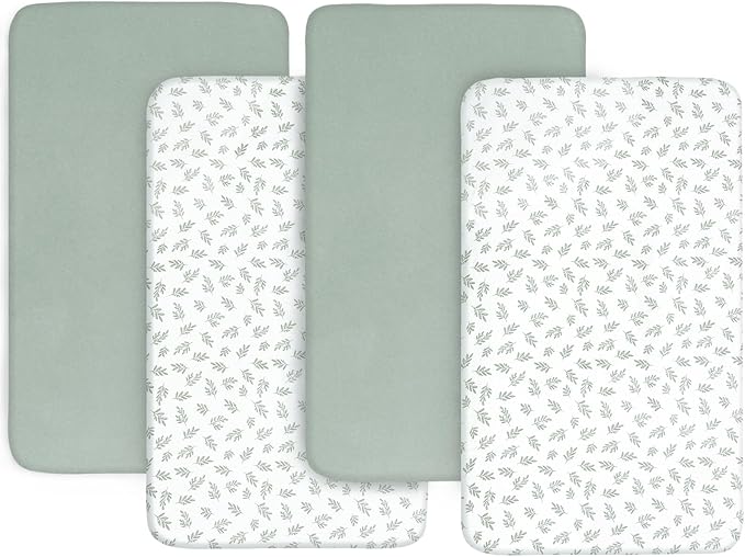 Crib Sheets 4 Pack for Baby Boys & Girls, Neutral Crib Sheet Fitted 52'' x 28'' for Standard Crib & Toddler Mattress, Ultra Soft Material Baby Sheet, Aqua Leaf